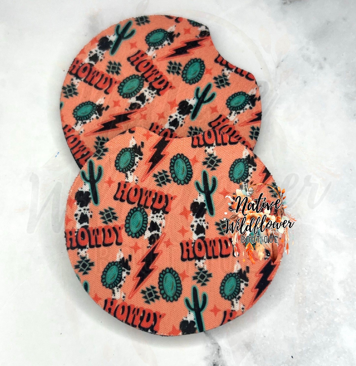 Pink Western Howdy Car Coasters