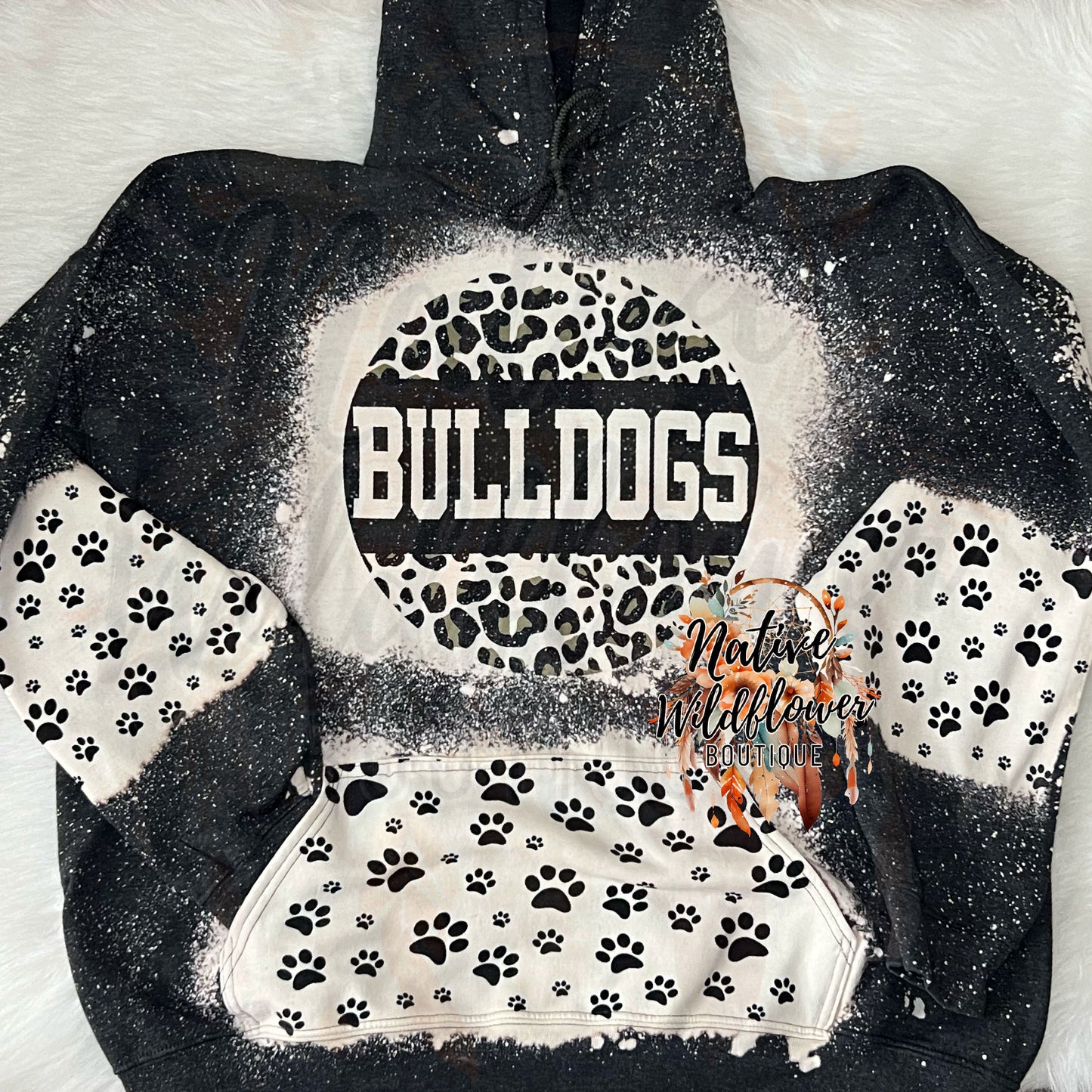 Bleached Black Leopard Bulldog Hoodie