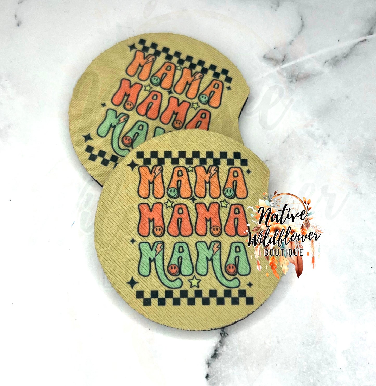 Retro Tan Mama Car Coasters