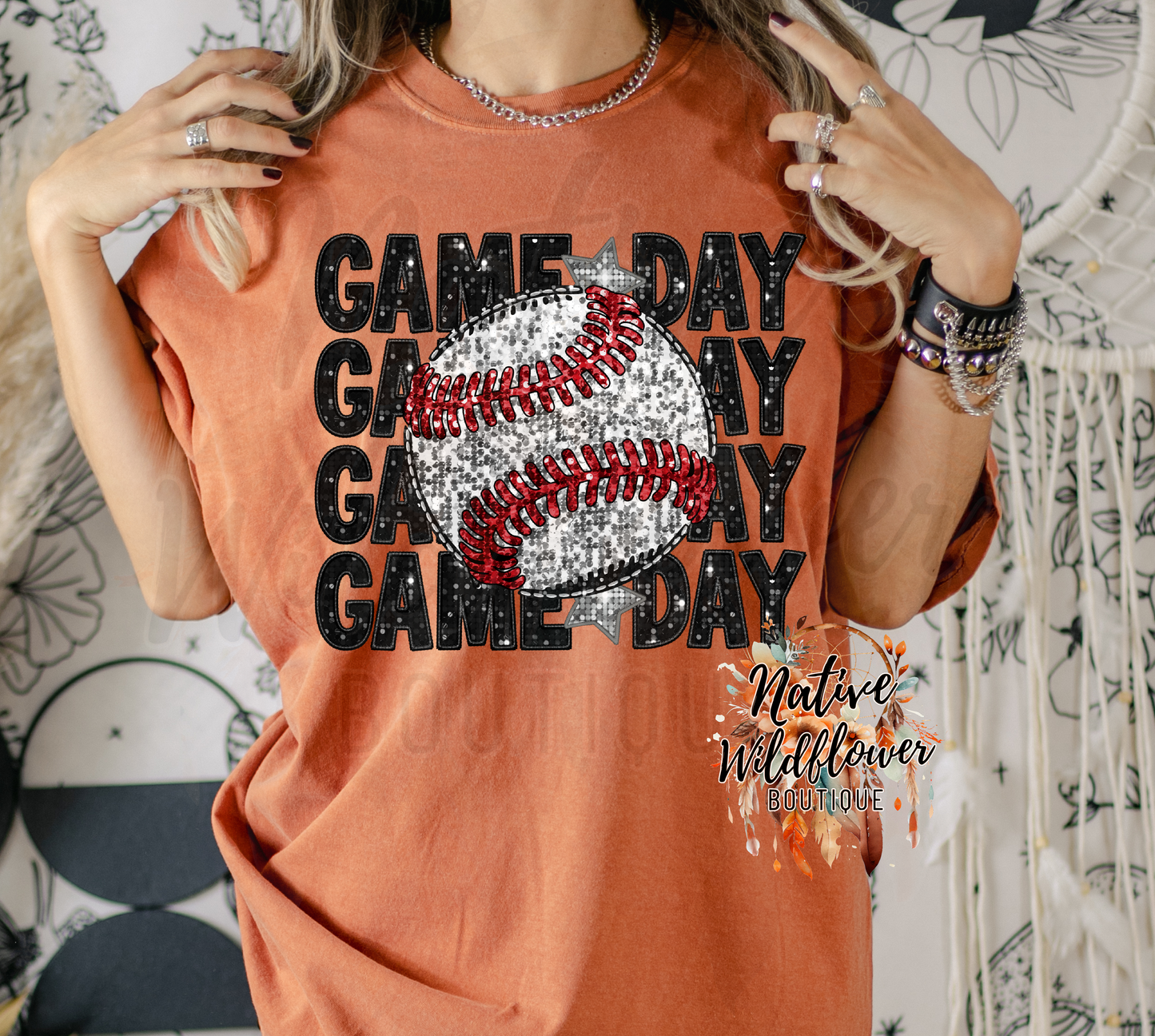 Faux Glitter Baseball Game Day
