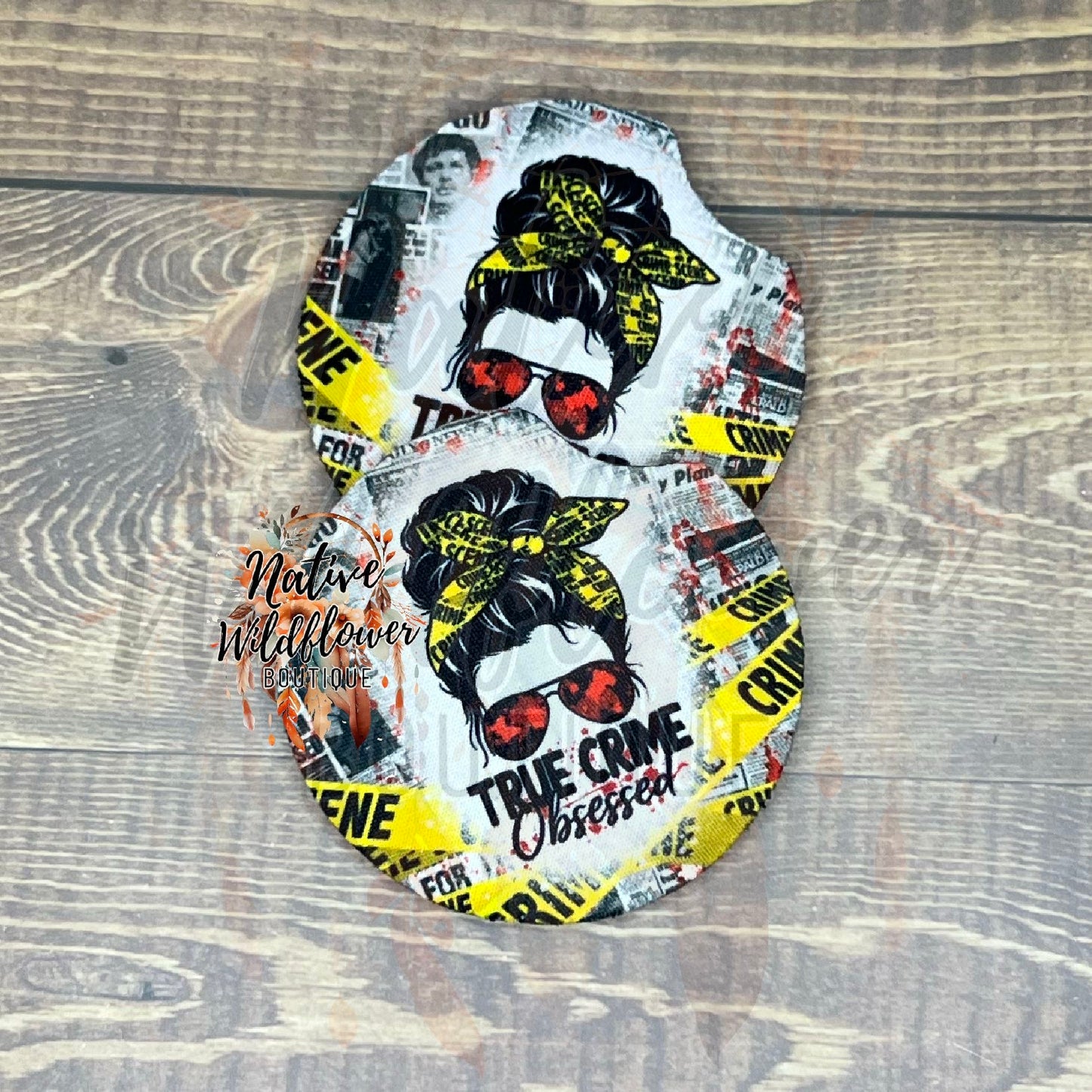 True Crime Obsessed Car Coasters
