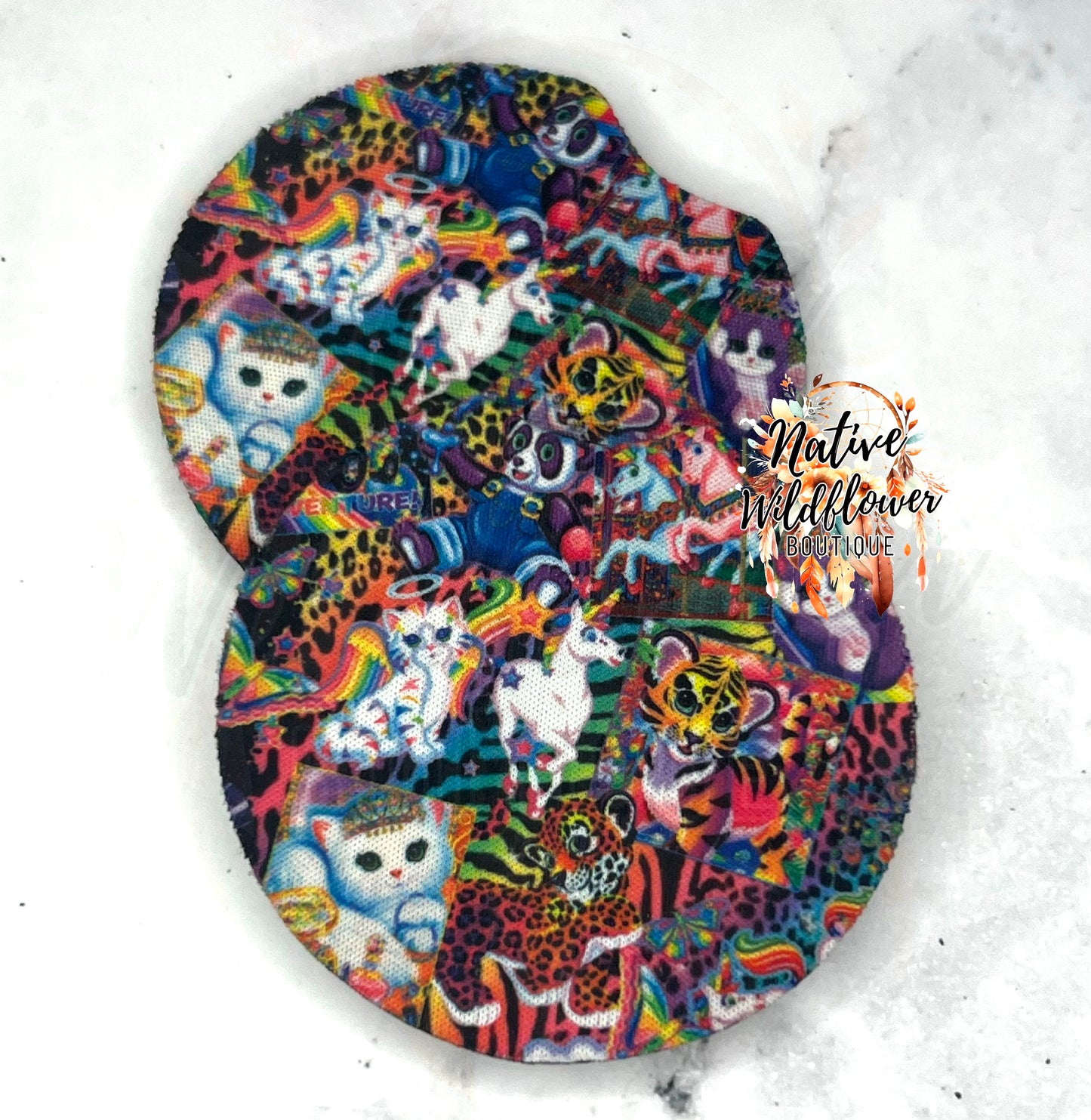 Neon Rainbow Lisa Car Coasters