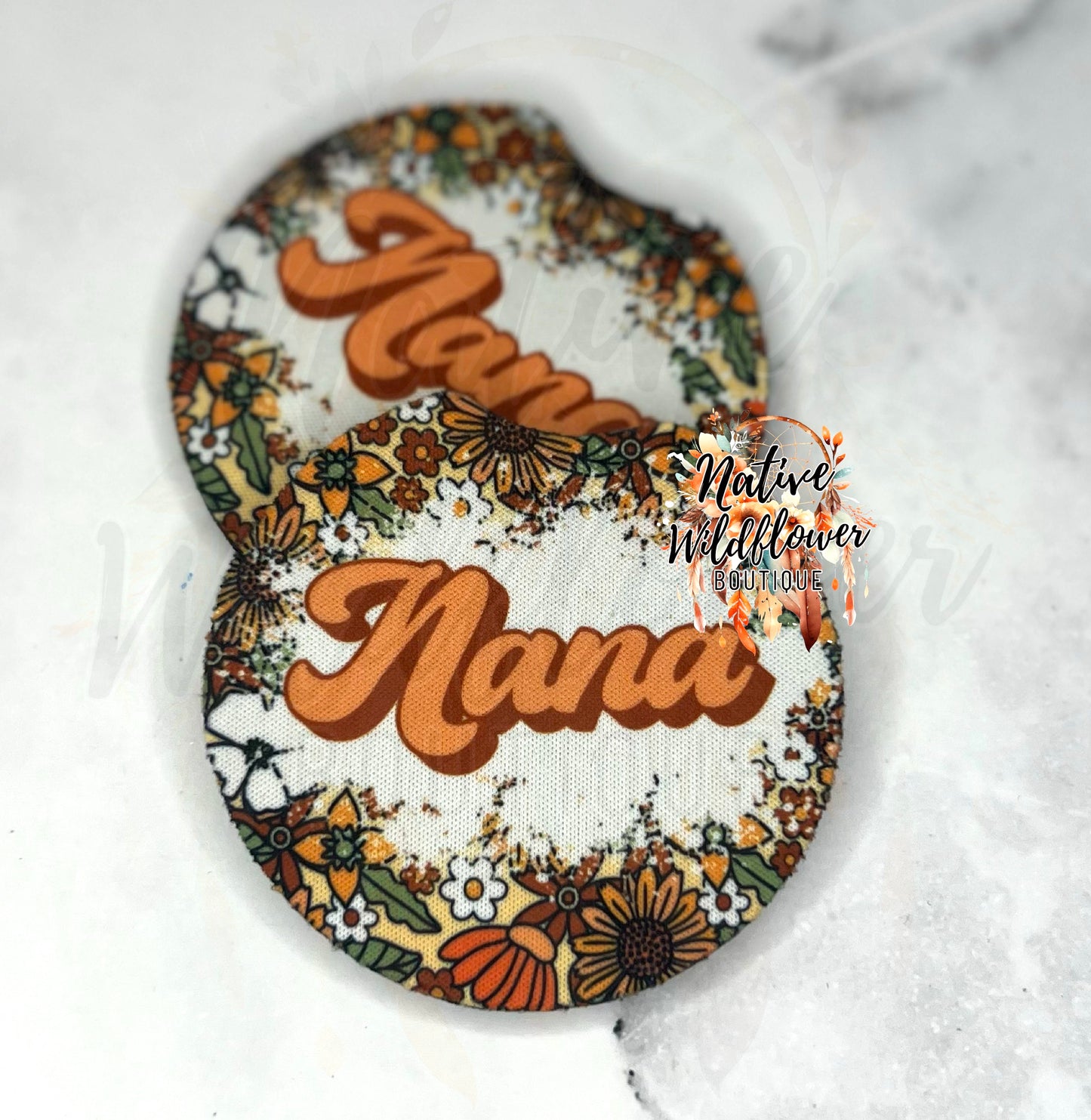 Retro Floral Nana Car Coasters