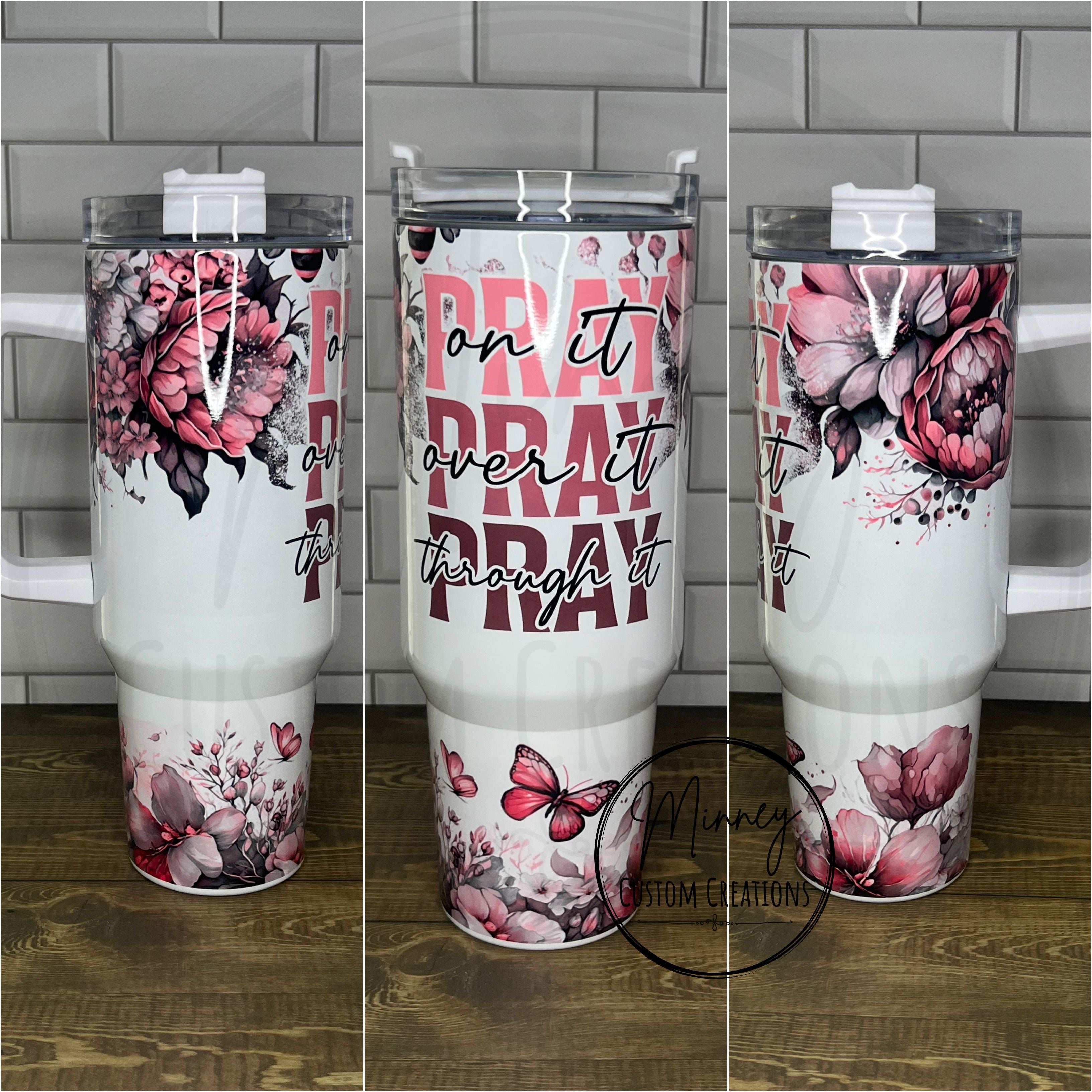 40oz Tumbler With Handle Floral Butterfly