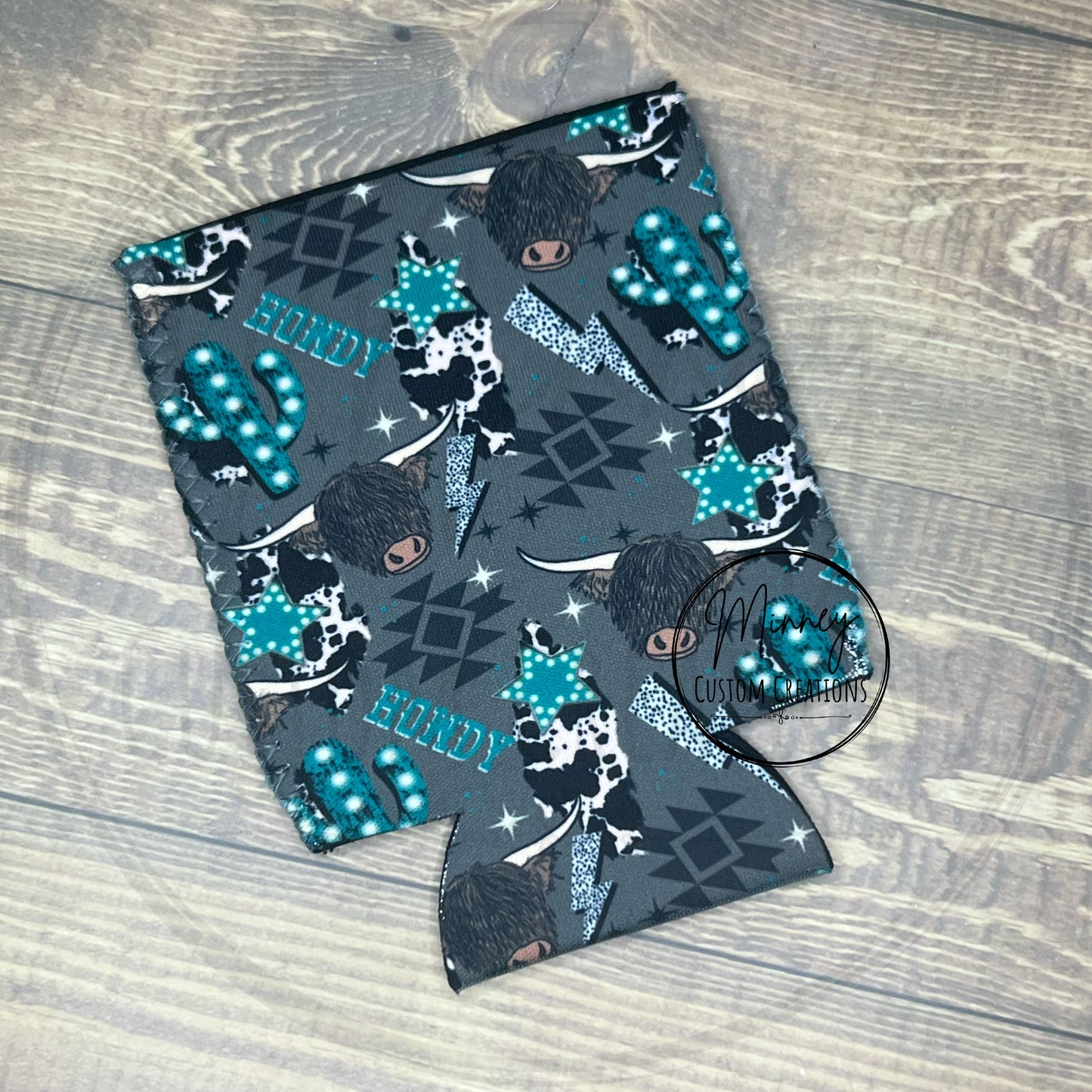 Teal Highland Cow/Cactus Can Cooler