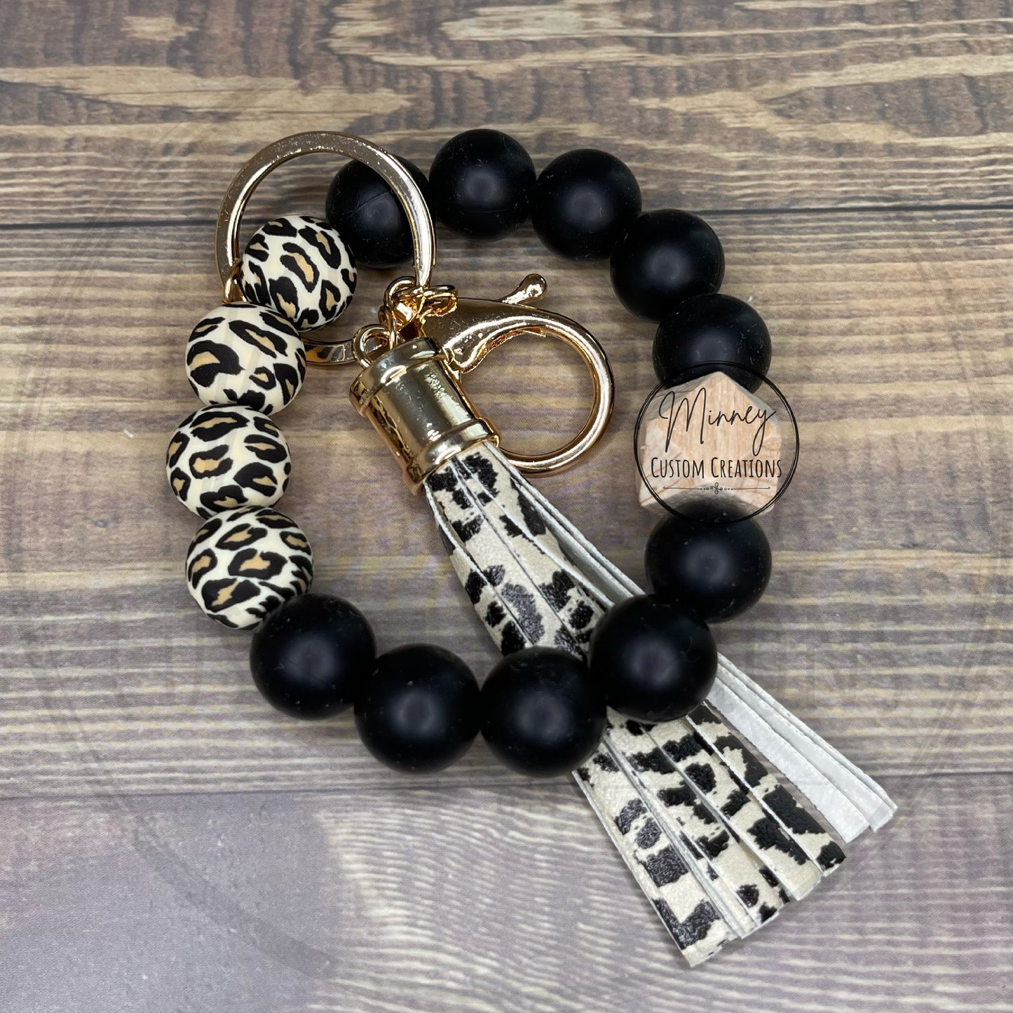 Black Leopard Beaded Wristlet
