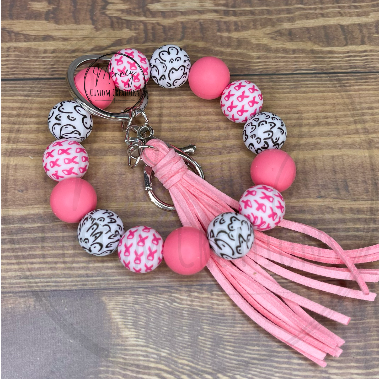 Pink Breast Cancer Awareness Beaded Wristlet