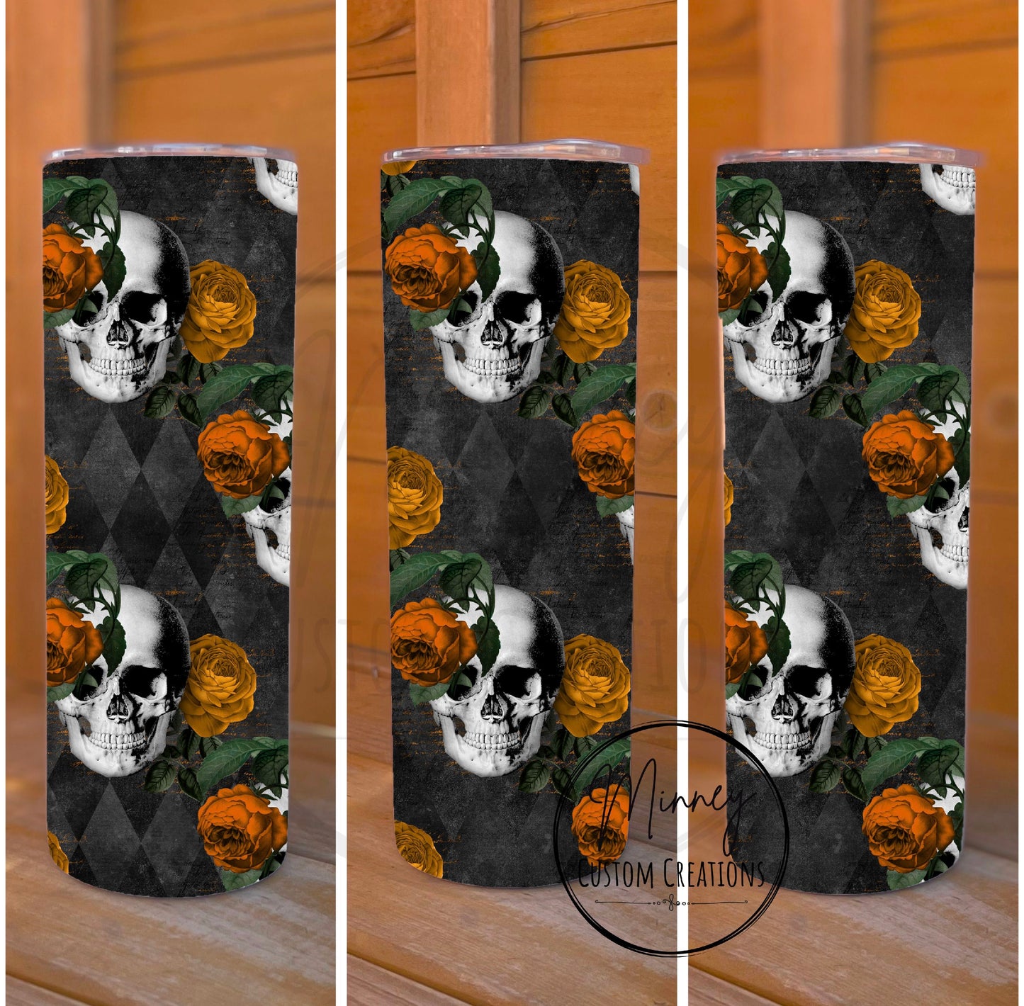 Orange and Black Rose/Skull Tumbler