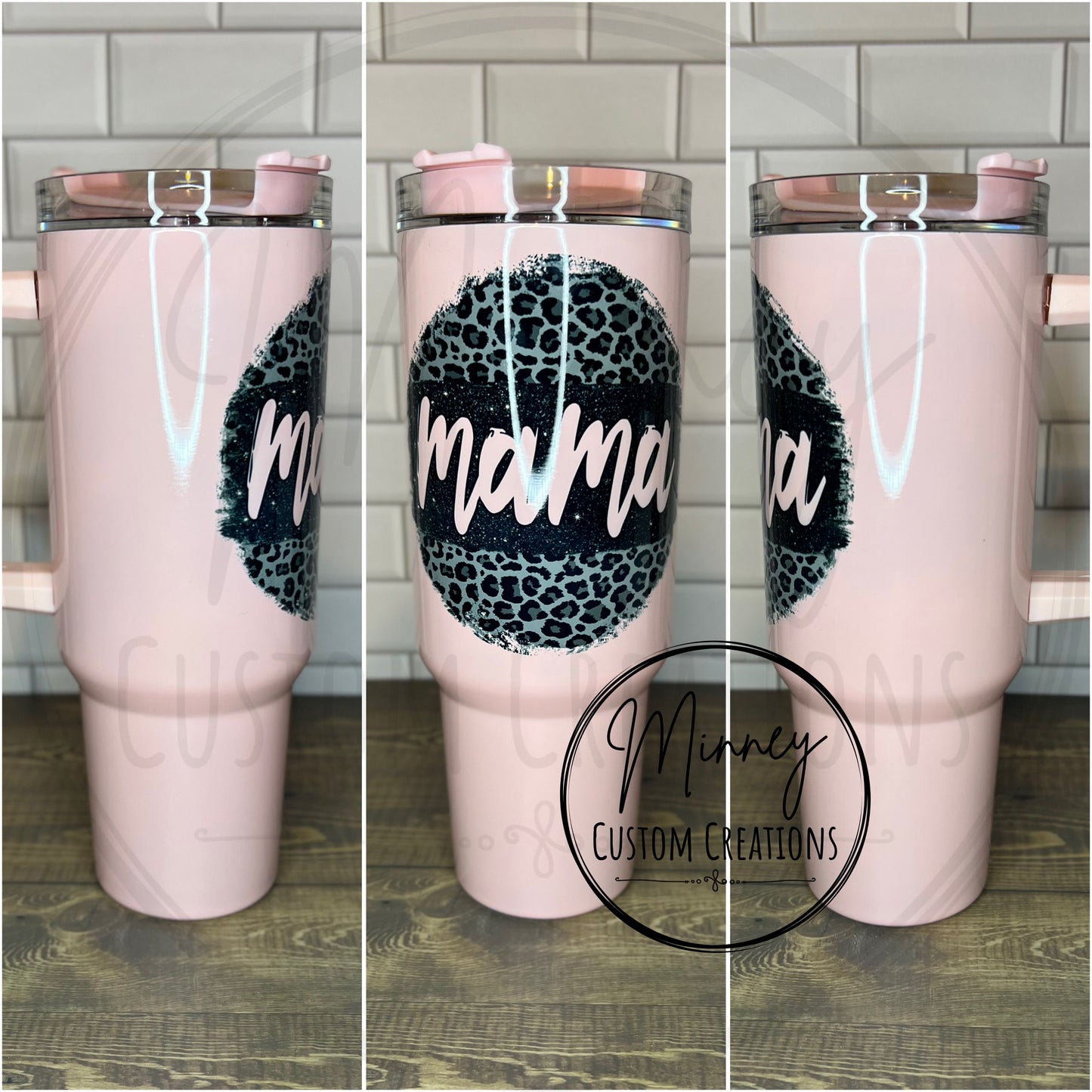 Black Leopard Mama-Pink Tumbler