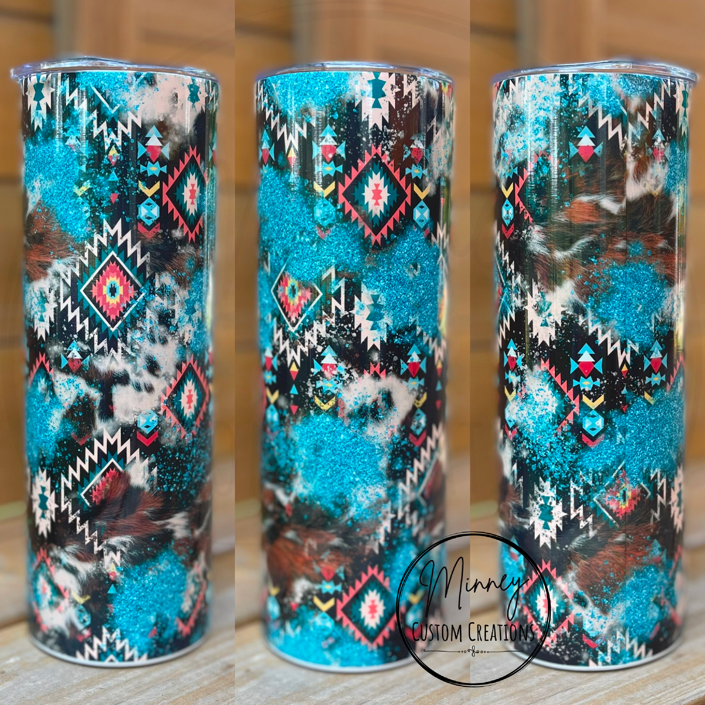 Tribal/Turquoise Glitter Tumbler