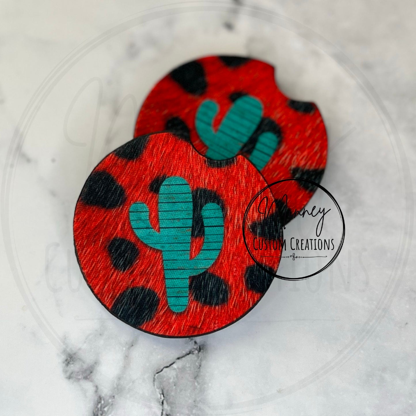 Red Cow Hide Cactus Car Coasters