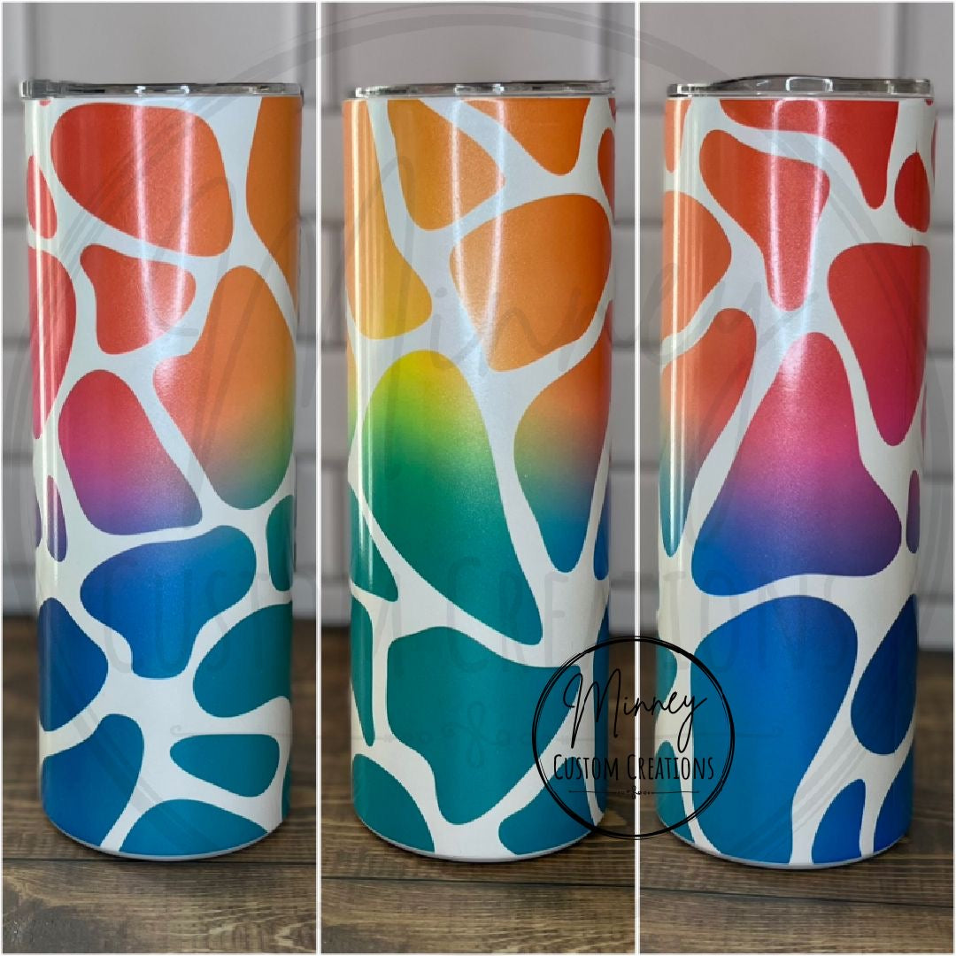 Neon Rainbow Giraffe Print Tumbler