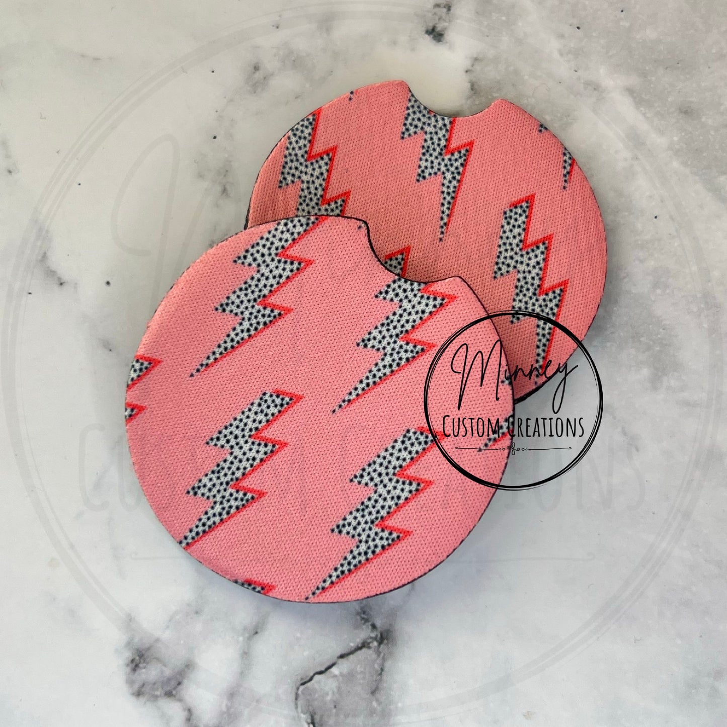 Pink Lightening Bolt Car Coasters