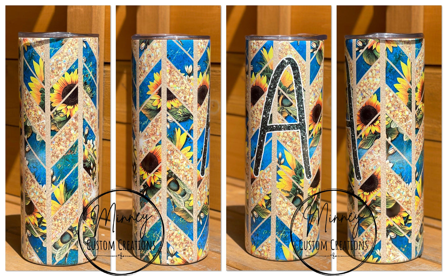 Sunflower Glitter Chevron Tumbler