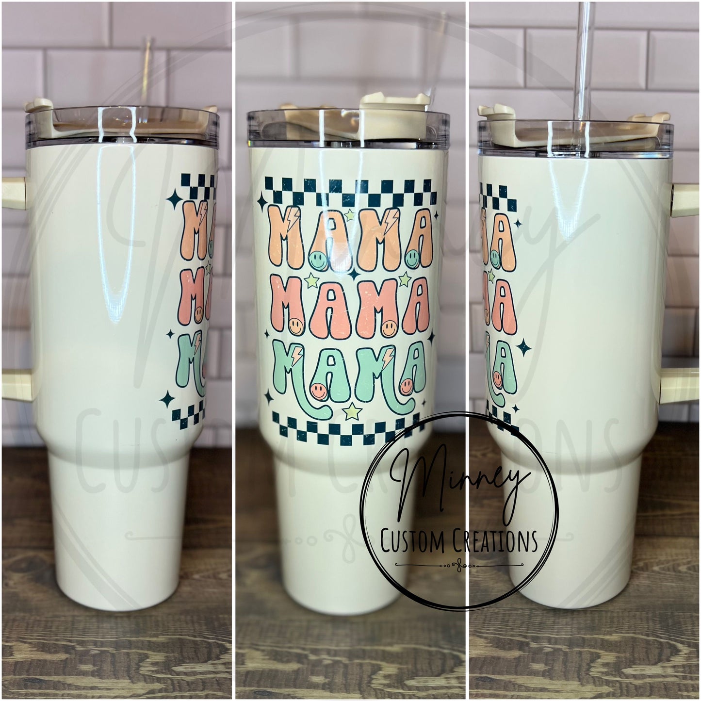 Smiley Distressed Retro Mama Tumbler