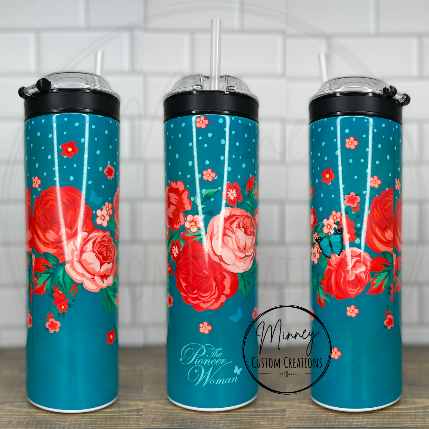 Turquoise Floral Tumbler