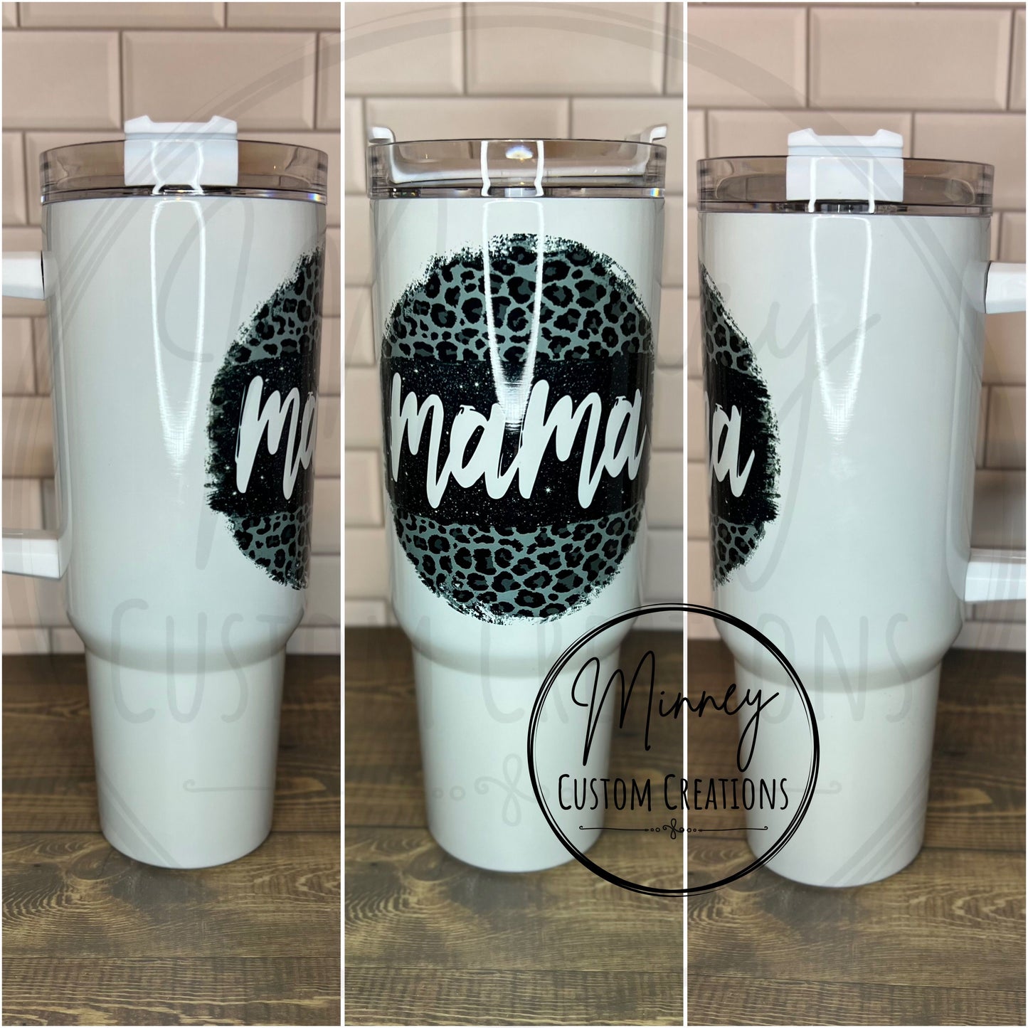 Black Leopard Mama-Grey Tumbler