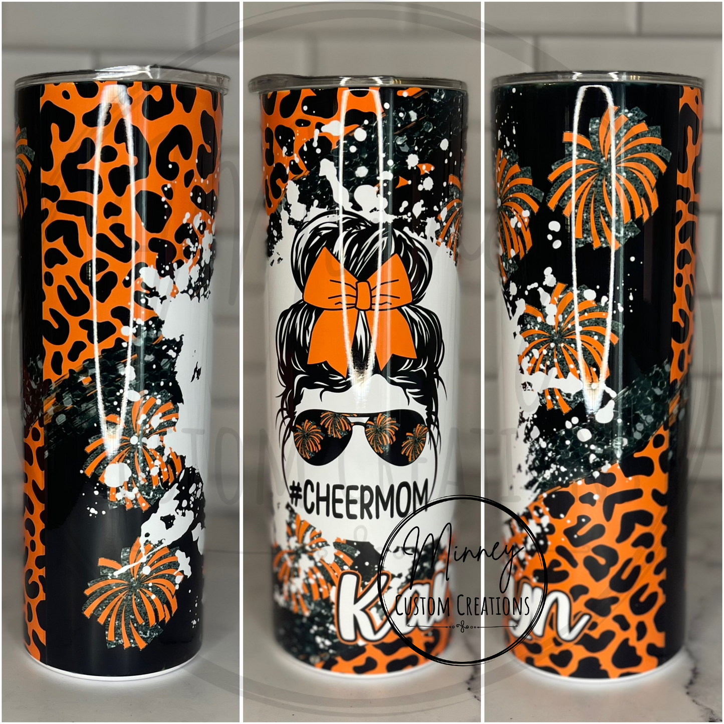 Orange & Black Leopard Cheer Mom Tumbler