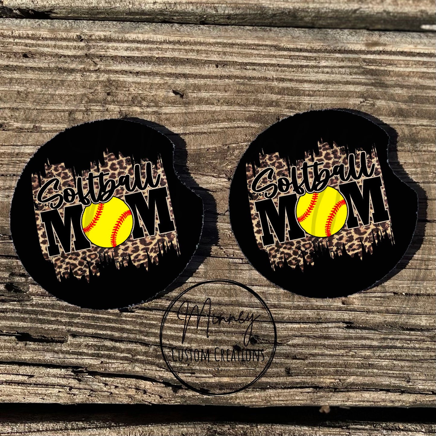 Leopard Softball Mom Car Coaster