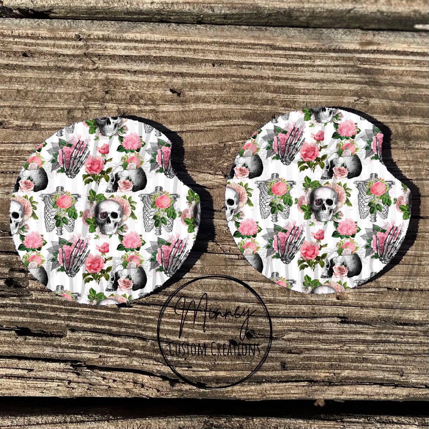 Pink Rose Skulls Car Coaster