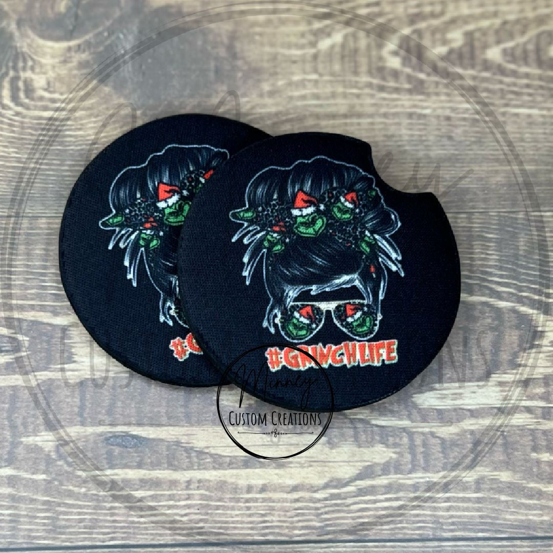 G R I N C H Life Messy Bun Car Coasters