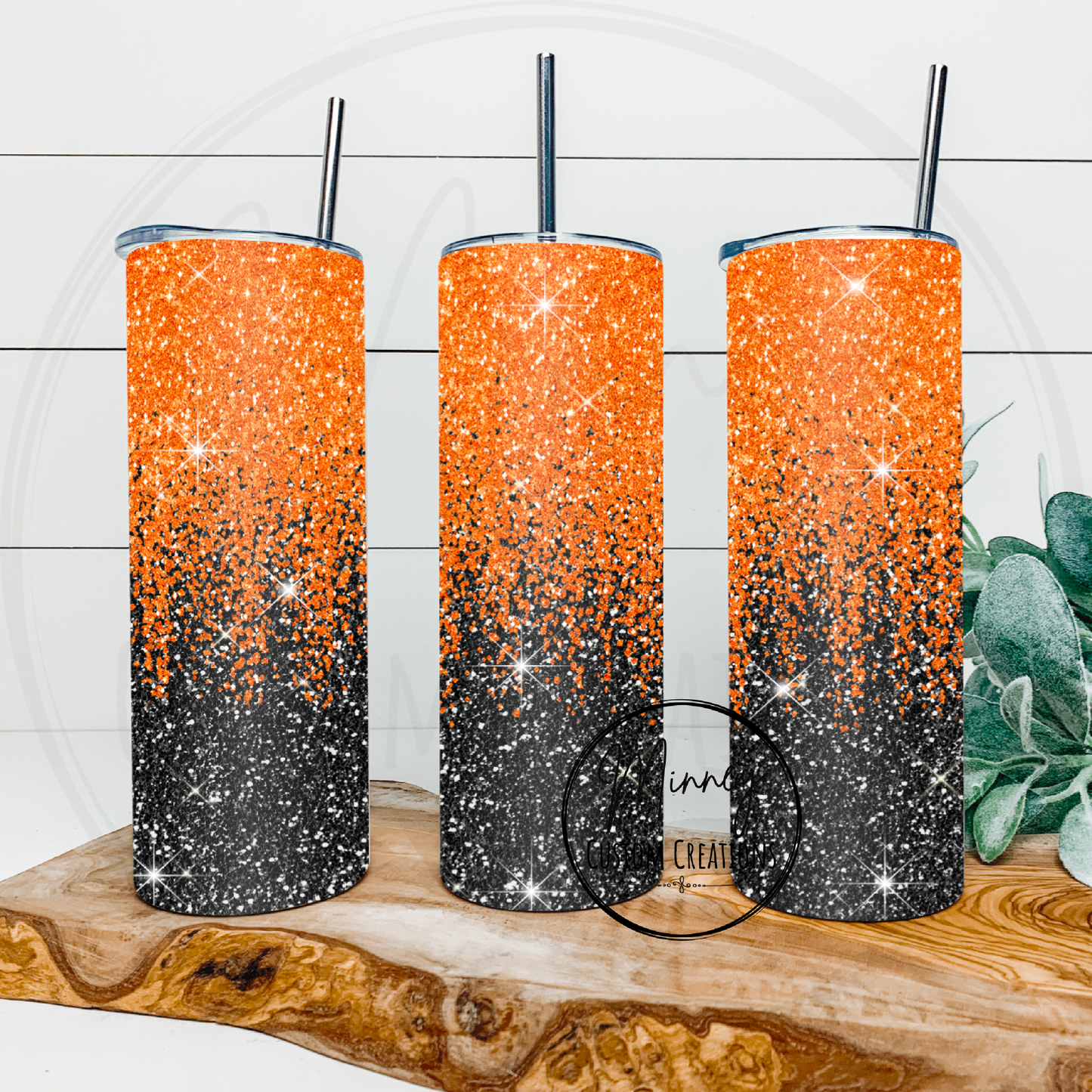 Black and Orange Glitter Tumbler