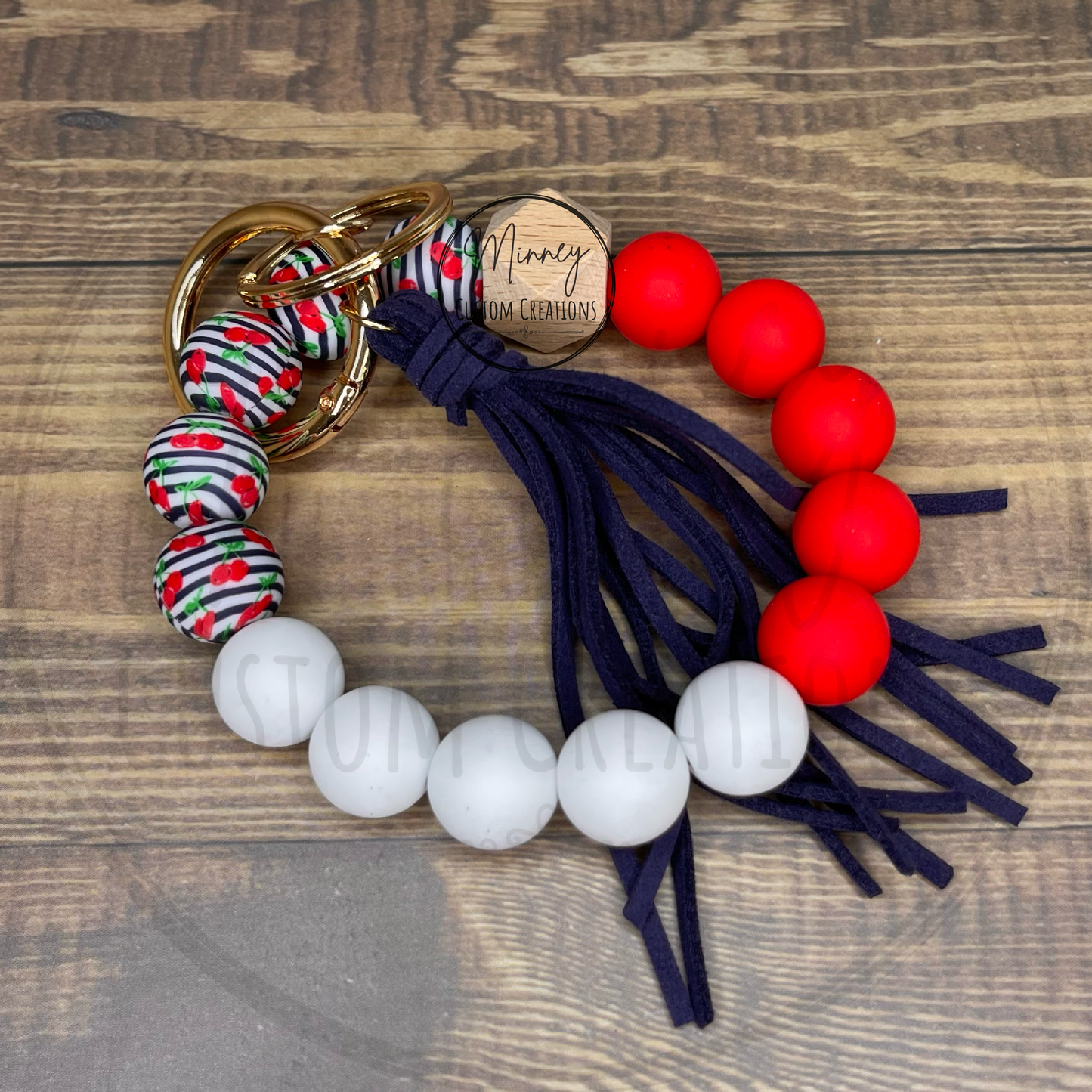 Cherry-Navy-Red Beaded Wristlet