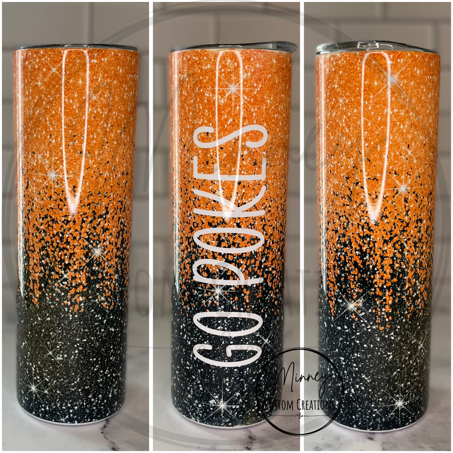 Black and Orange Glitter Tumbler