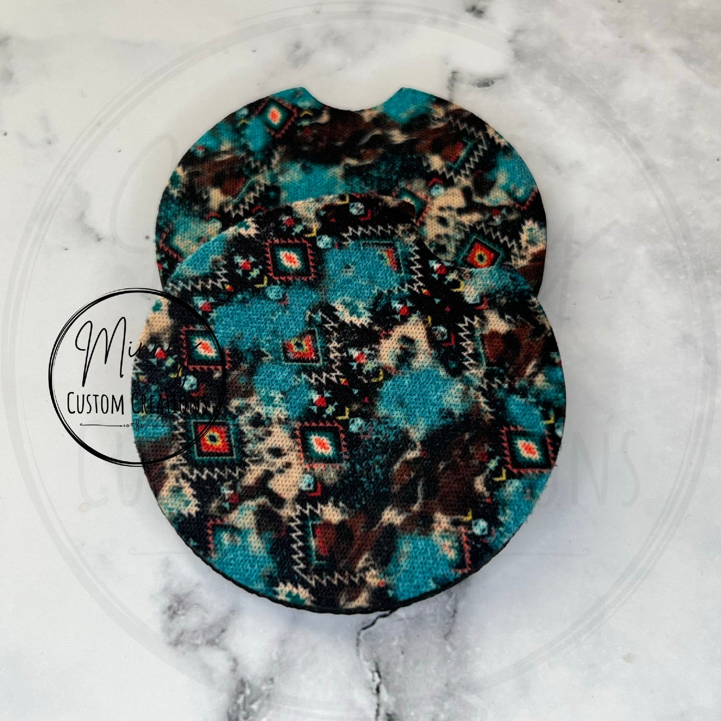 Teal Western/Tribal Car Coasters