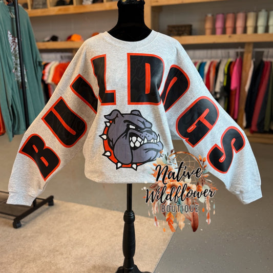 Oversized Orange and Black Bulldogs with mascot