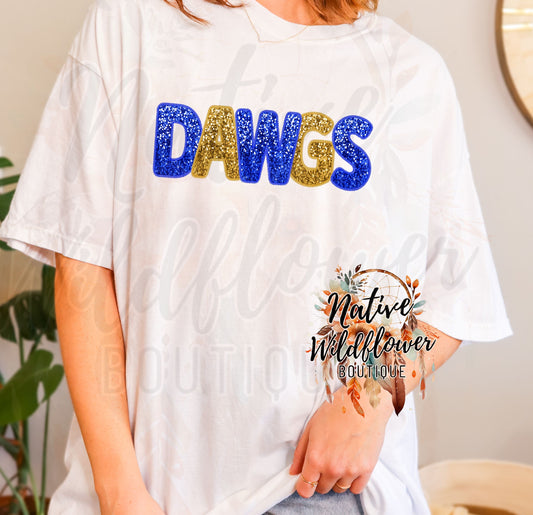 Blue and Gold DAWGS Faux Embroidery