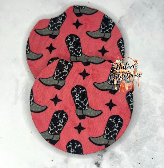 Pink- Cowhide Cowgirl Boots Car Coasters