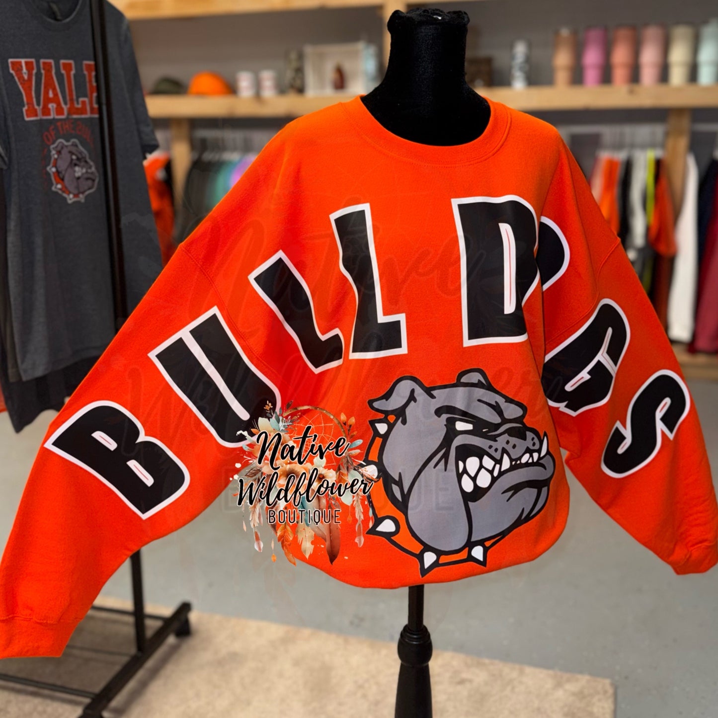 Oversized Black and White Bulldogs with Mascot