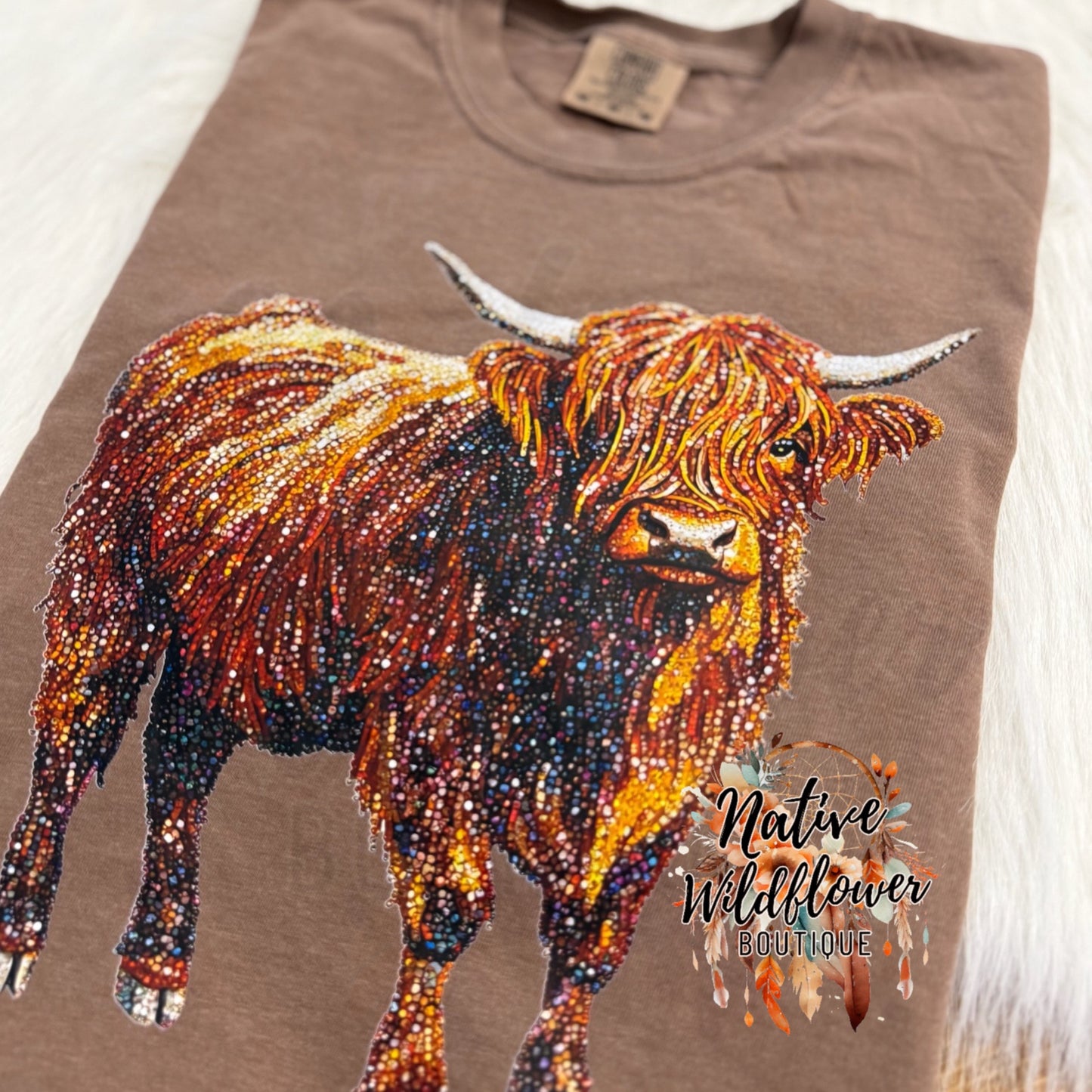 Faux Rhinestone Highland Cow