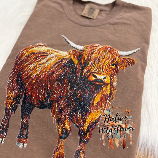 Faux Rhinestone Highland Cow