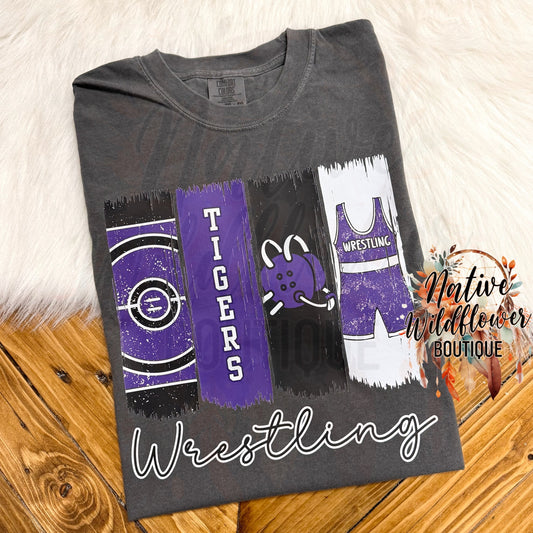 Purple and Black Tigers Wrestling