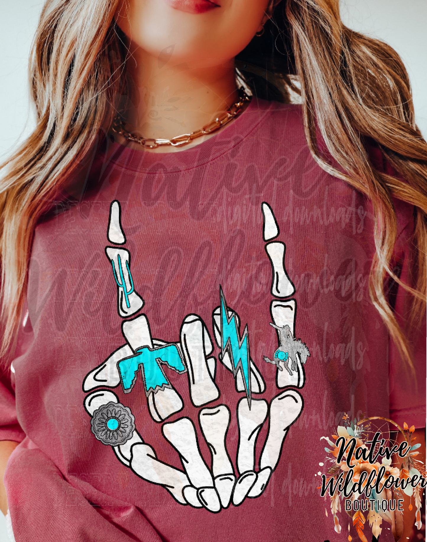 Rocker skelly hand with turquoise