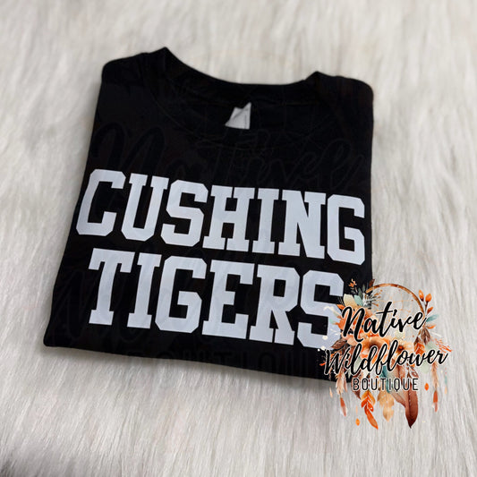 Athletic block font Cushing Tigers