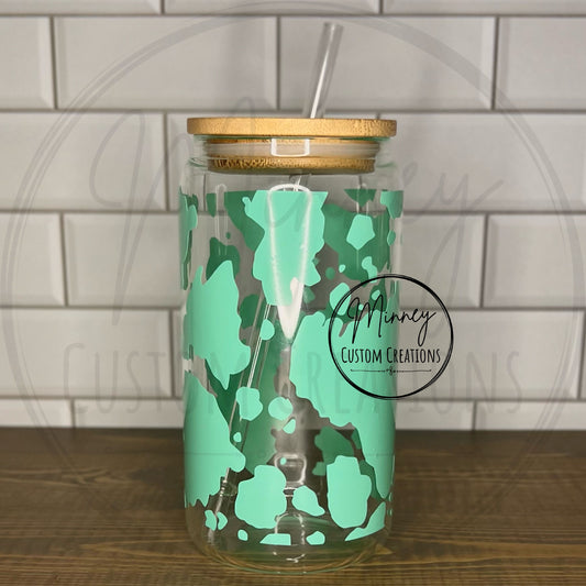 Teal Cow Hide Libbey Glass