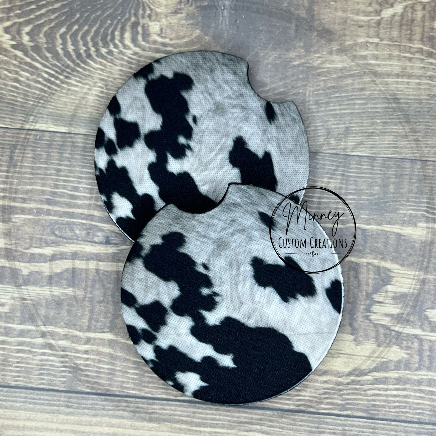Black and White Cowhide Car Coasters