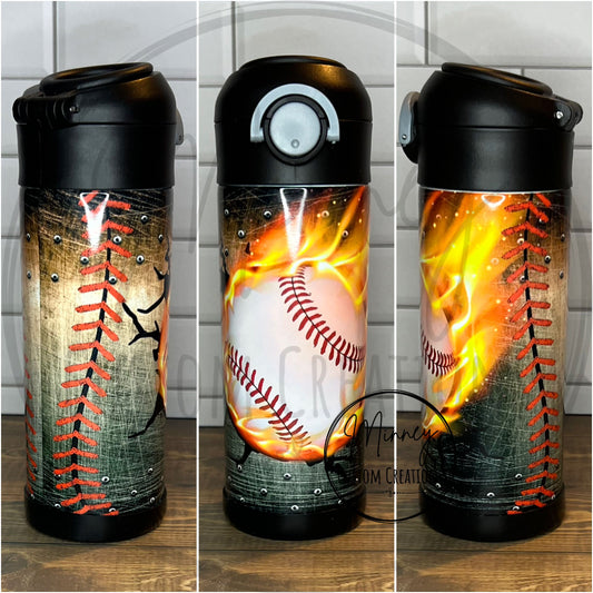 Flaming Baseball Water Bottle