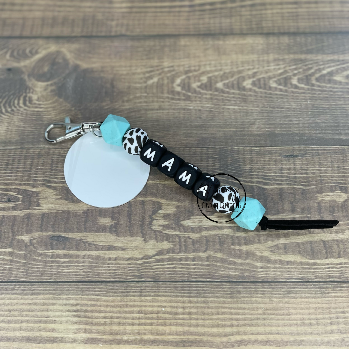 Black & Turquoise Mama Beaded Keychain