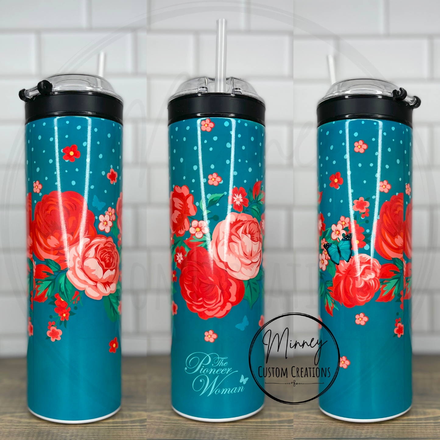 Turquoise Floral  Tumbler