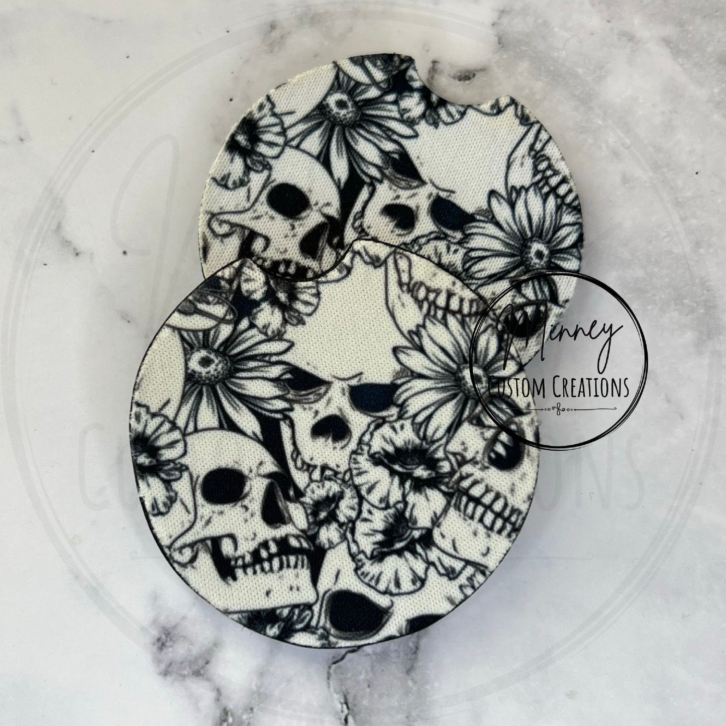 B/W Floral, Skull Car Coasters