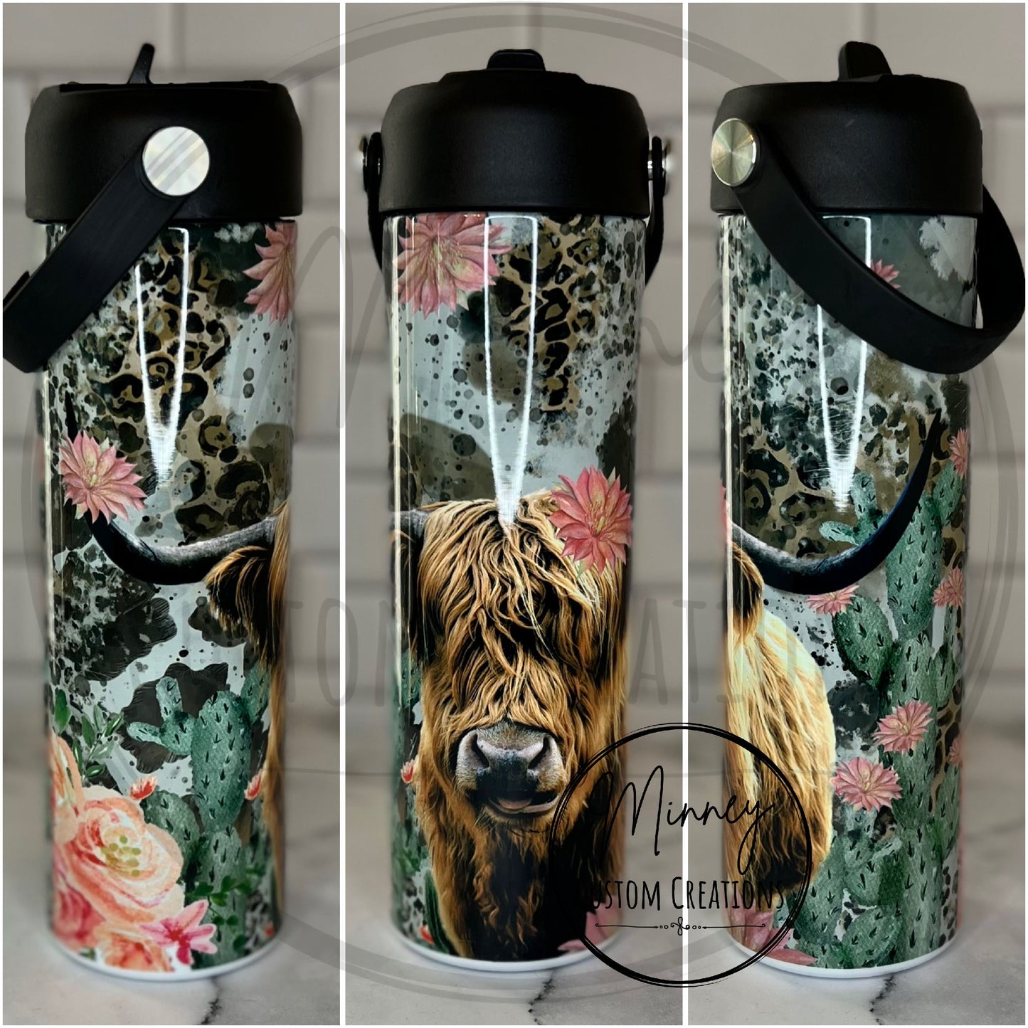 Pink Cactus Highland Cow Tumbler