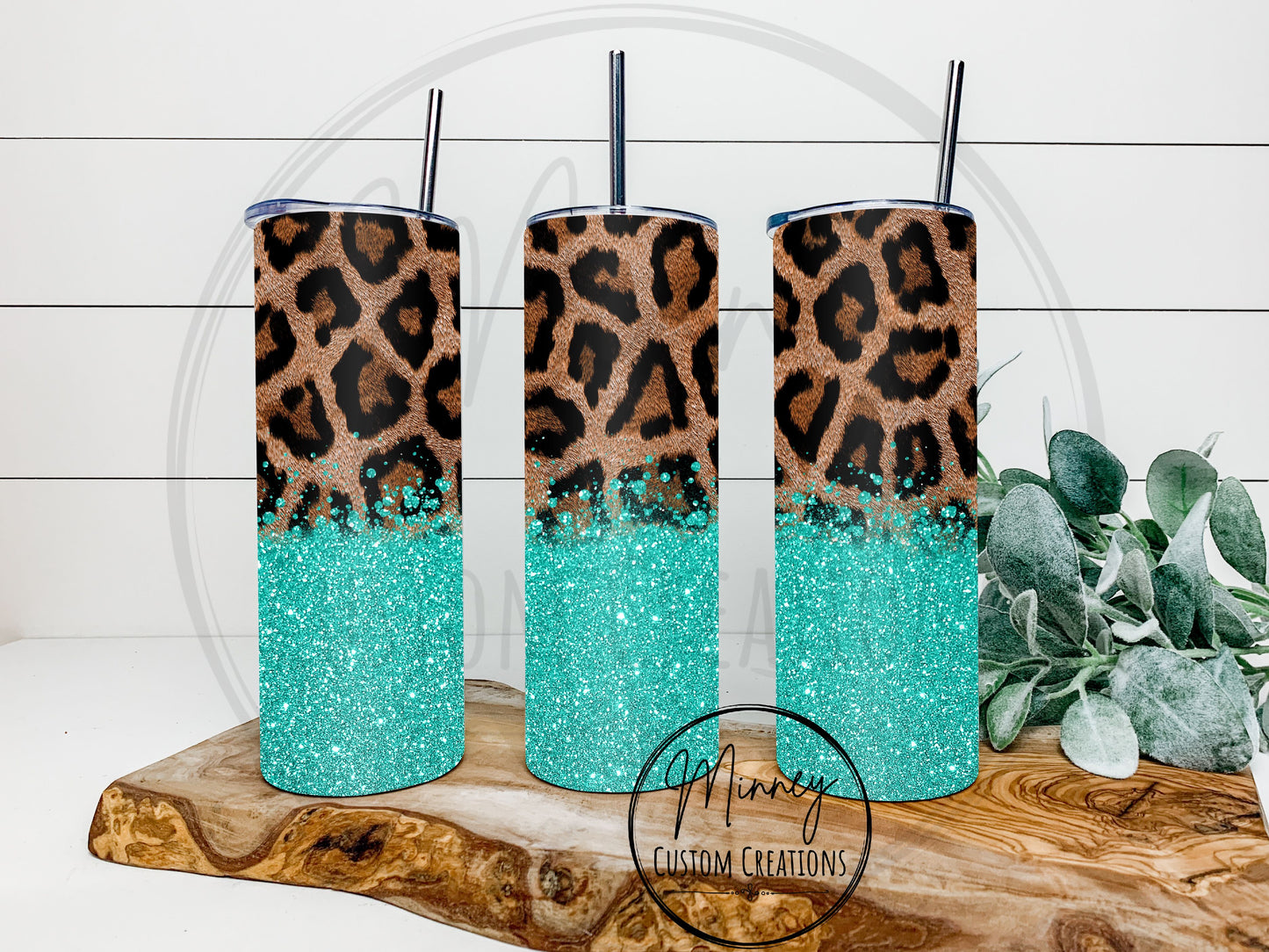 Leopard/Turquoise Glitter Tumbler